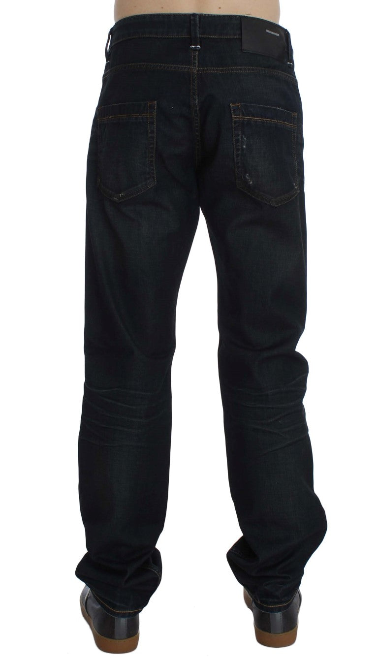 Blue Wash Cotton Denim Straight Fit Jeans Acht