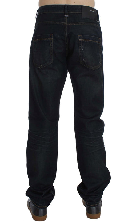 Blue Wash Cotton Denim Straight Fit Jeans Acht