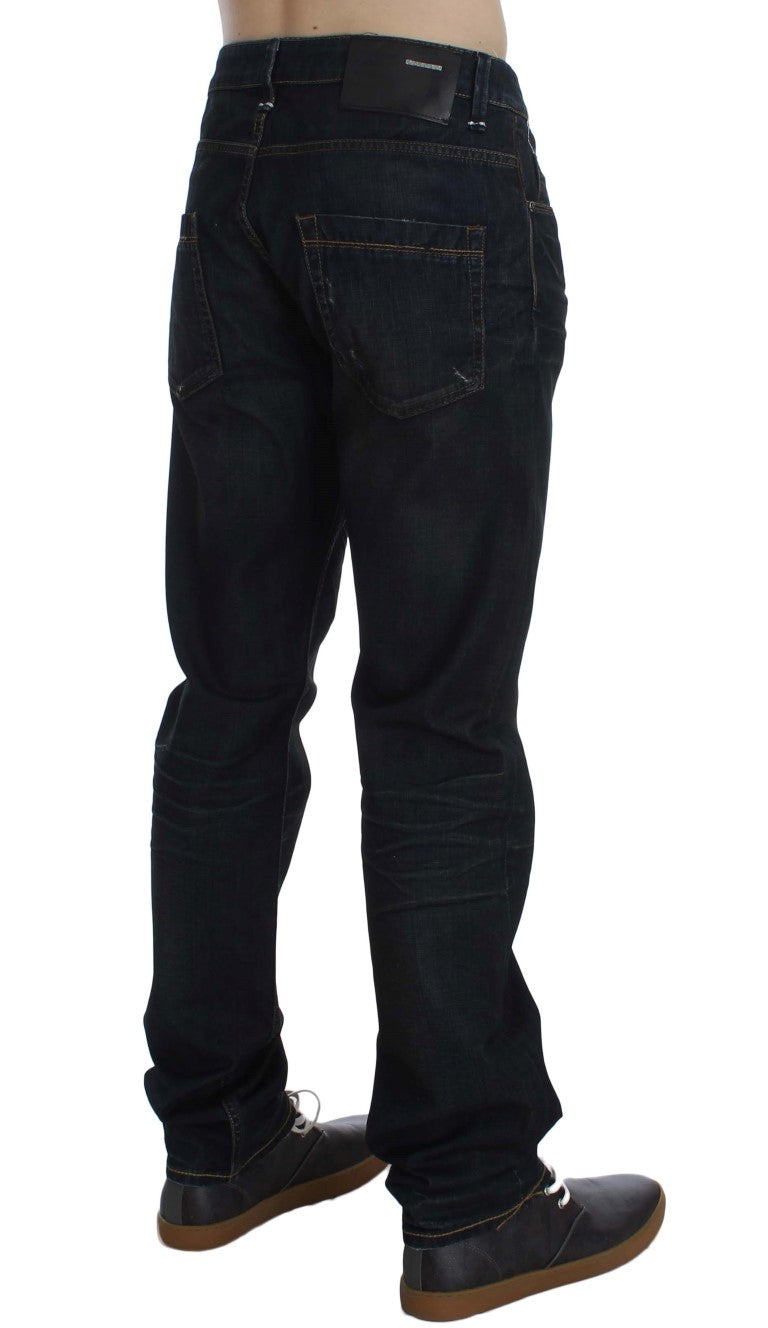 Blue Wash Cotton Denim Straight Fit Jeans Acht