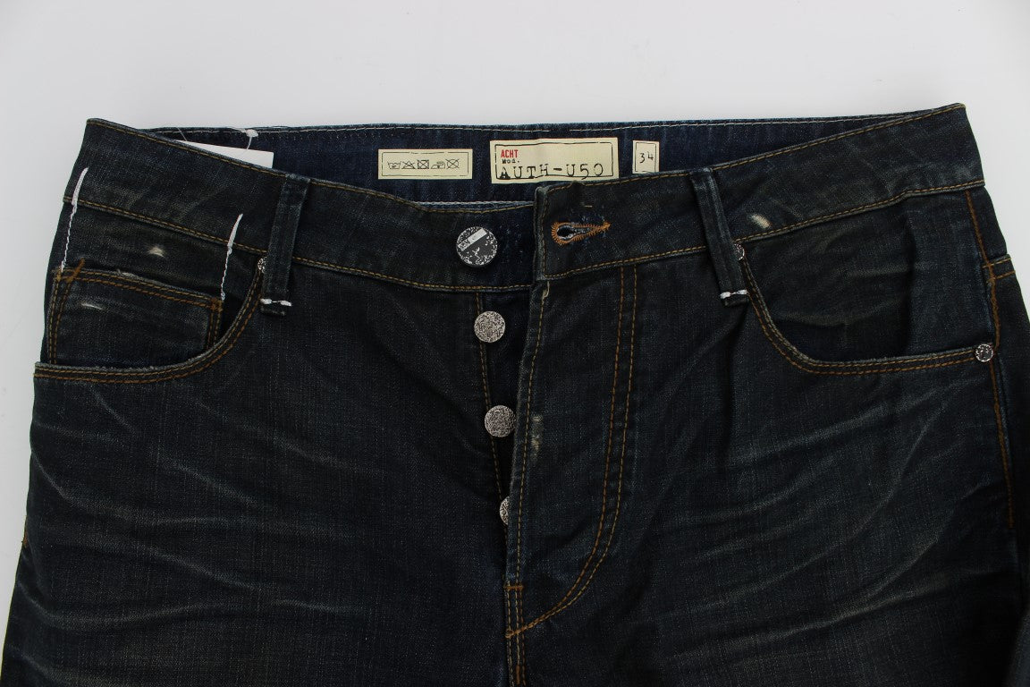 Blue Wash Cotton Denim Straight Fit Jeans Acht