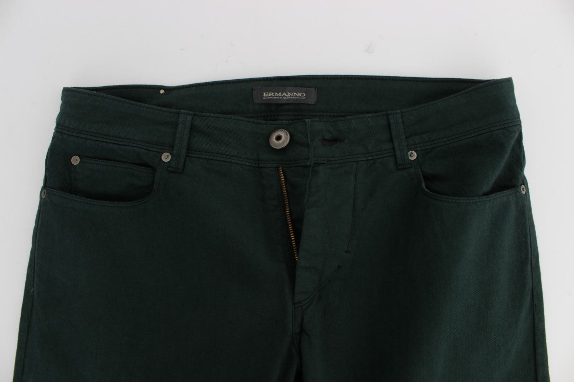 Green Cotton Denim Stretch Straight Fit Jeans Ermanno Scervino