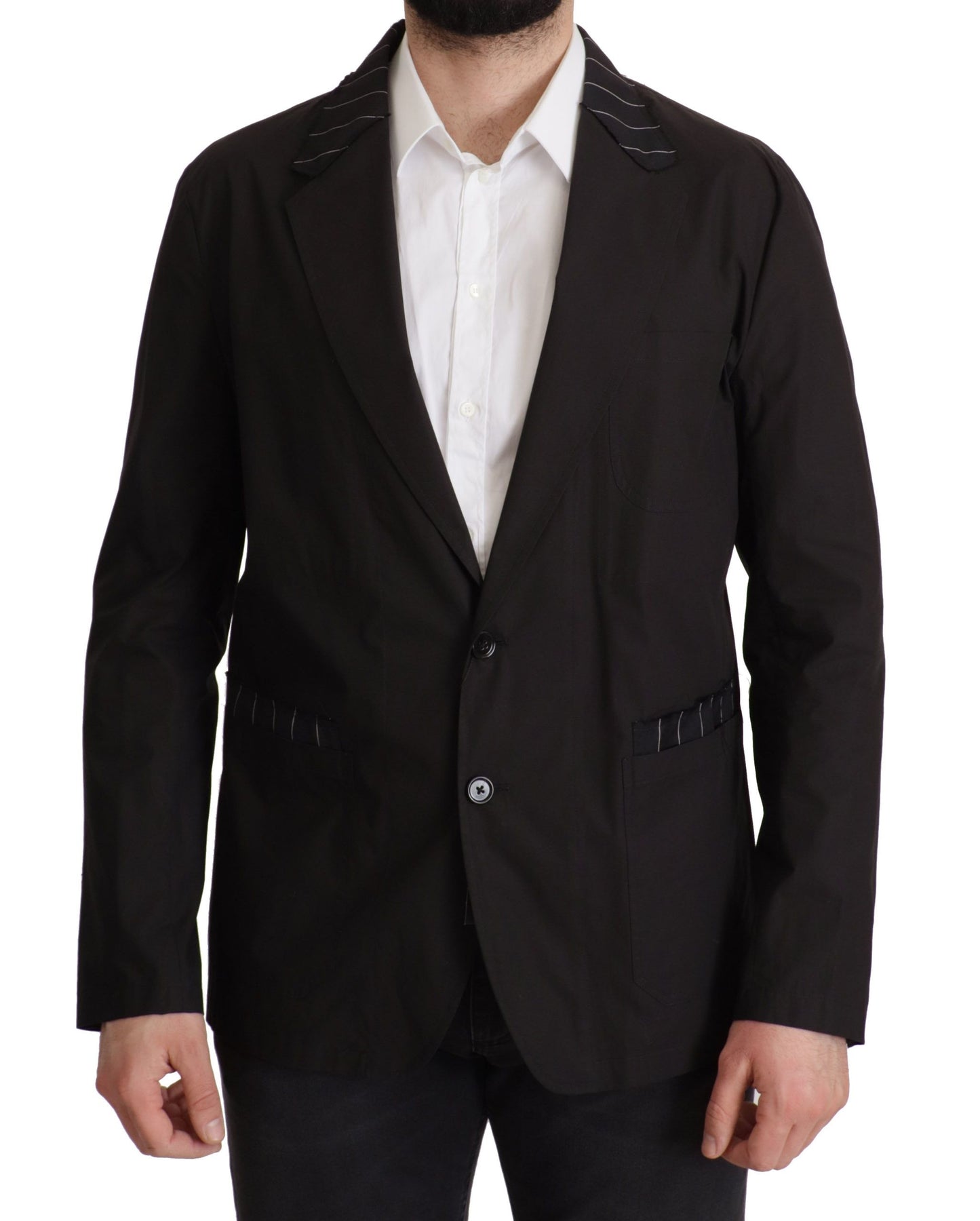 Black Cotton Single Breasted Blazer Jacket