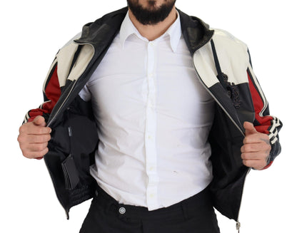 Black Leather Hooded Blouson Coat Jacket
