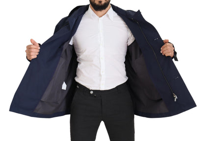 Blue Hooded Double Breasted Coat Jacket