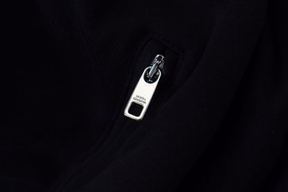 Black Polyester Hooded Full Zip Jacket