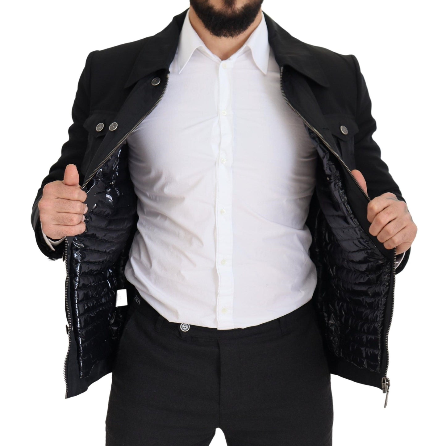 Black Wool Collared Full Zip Jacket