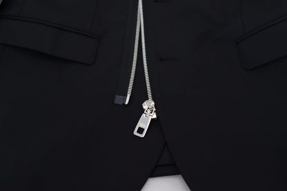 Black Wool Full Zip Long Sleeves Jacket