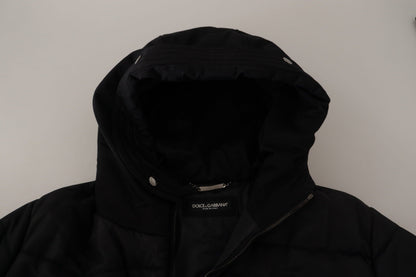 Black Nylon Hooded Parka Coat Winter Jacket