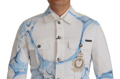 White Cotton Logo Embroidery Denim Jacket
