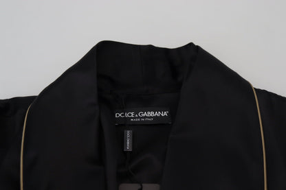 Black 100% Silk Robe Coat Wrap  Jacket