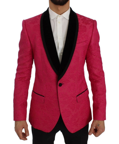 Pink Floral Brocade Slim Blazer Jacket Dolce & Gabbana