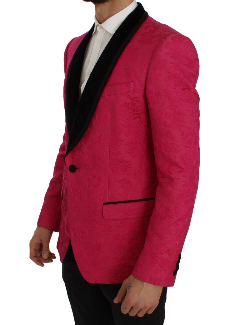 Pink Floral Brocade Slim Blazer Jacket Dolce & Gabbana