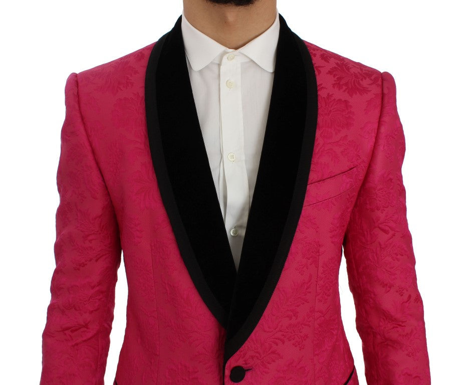Pink Floral Brocade Slim Blazer Jacket Dolce & Gabbana