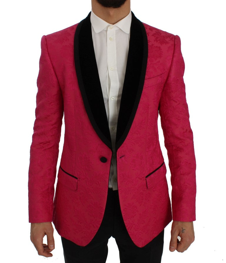 Pink Floral Brocade Slim Blazer Jacket Dolce & Gabbana