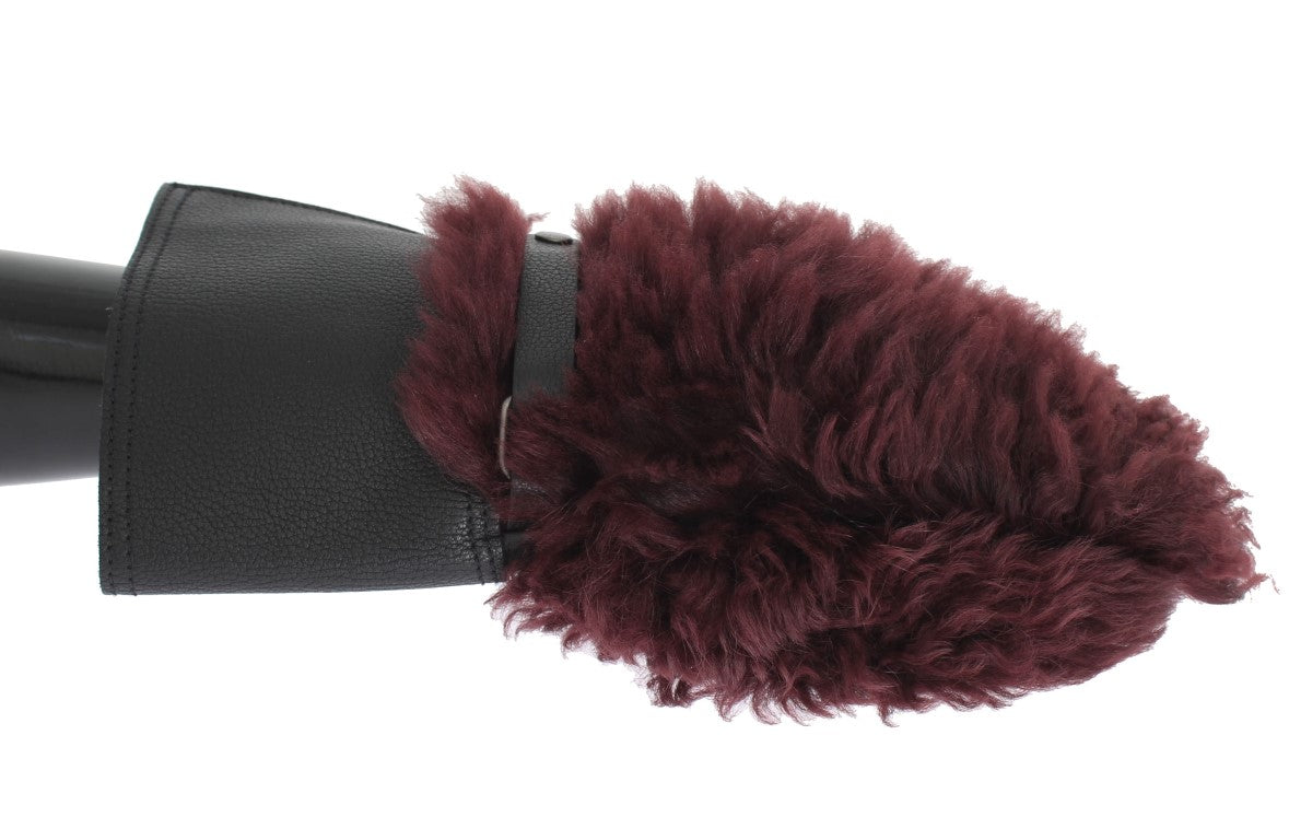 Black Leather Bordeaux Shearling Gloves Dolce & Gabbana