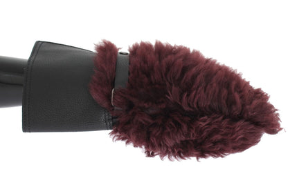 Black Leather Bordeaux Shearling Gloves Dolce & Gabbana