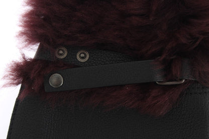 Black Leather Bordeaux Shearling Gloves Dolce & Gabbana