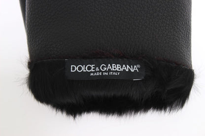 Black Leather Bordeaux Shearling Gloves Dolce & Gabbana