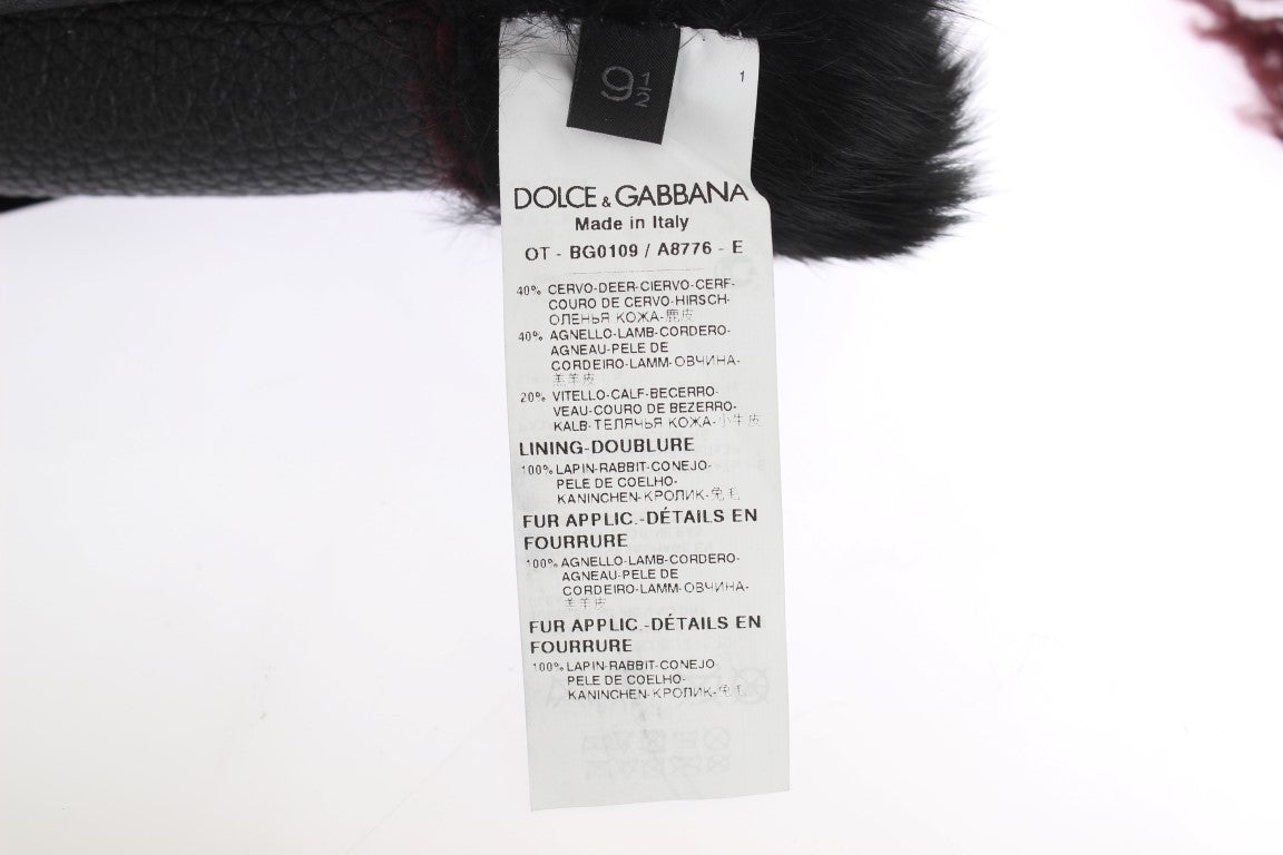 Black Leather Bordeaux Shearling Gloves Dolce & Gabbana