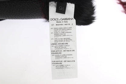 Black Leather Bordeaux Shearling Gloves Dolce & Gabbana