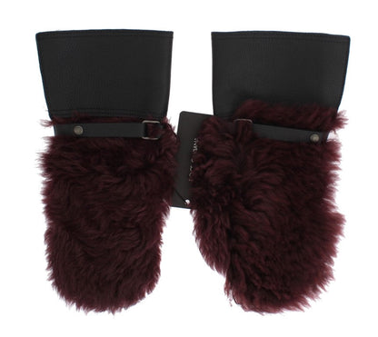 Black Leather Bordeaux Shearling Gloves Dolce & Gabbana