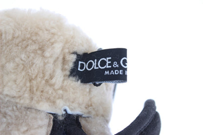 Gray Wool Shearling Studded Blue Leopard Gloves Dolce & Gabbana