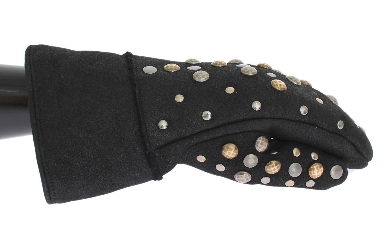 Gray Wool Shearling Studded Gloves Dolce & Gabbana