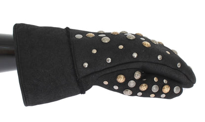 Gray Wool Shearling Studded Gloves Dolce & Gabbana