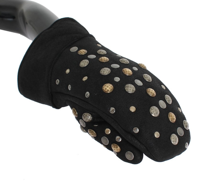 Gray Wool Shearling Studded Gloves Dolce & Gabbana