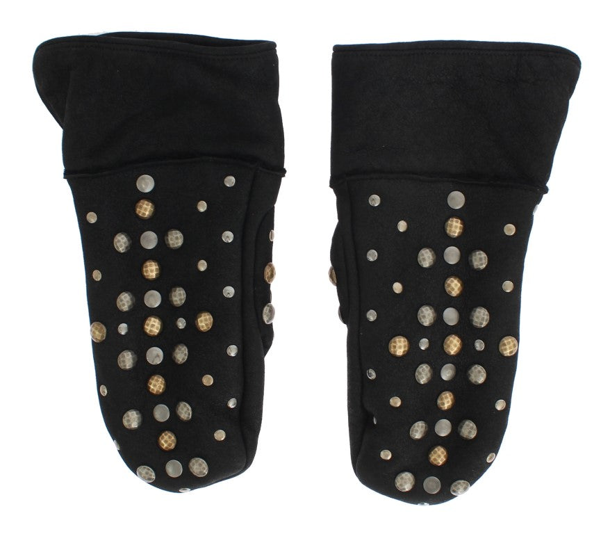 Gray Wool Shearling Studded Gloves Dolce & Gabbana