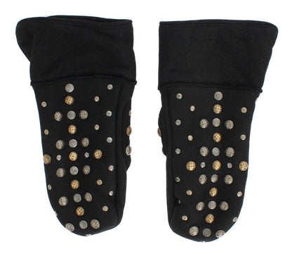 Gray Wool Shearling Studded Gloves Dolce & Gabbana