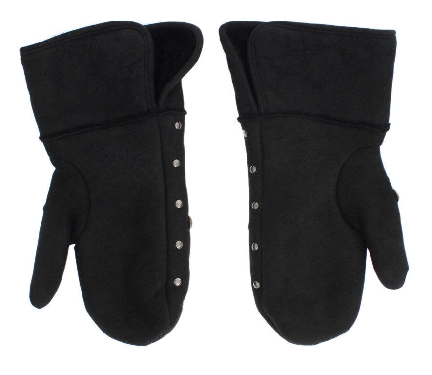 Gray Wool Shearling Studded Gloves Dolce & Gabbana