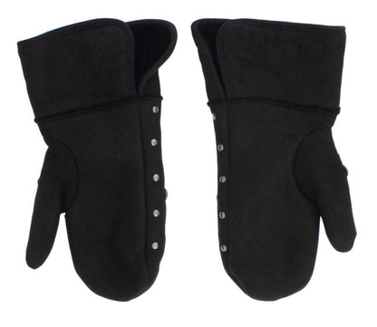 Gray Wool Shearling Studded Gloves Dolce & Gabbana