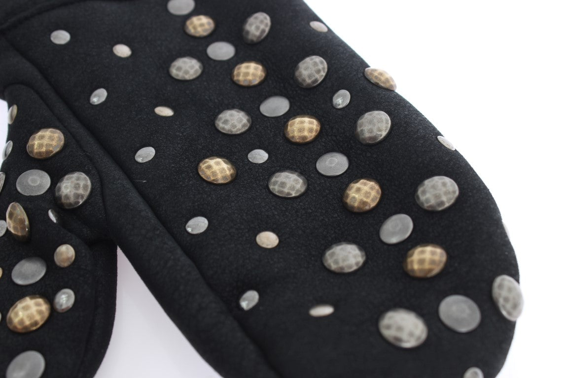 Gray Wool Shearling Studded Gloves Dolce & Gabbana
