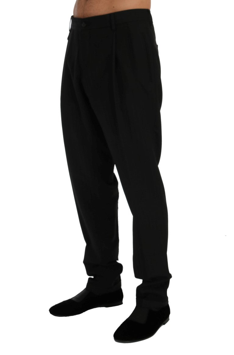 Black Striped Wool Stretch Pants Dolce & Gabbana