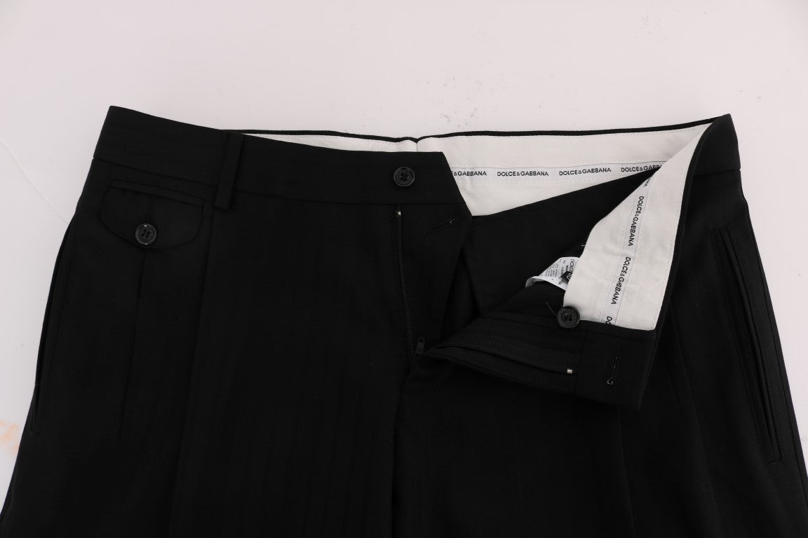 Black Striped Wool Stretch Pants Dolce & Gabbana