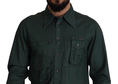 Dark Green Button Down Long Sleeves Shirt