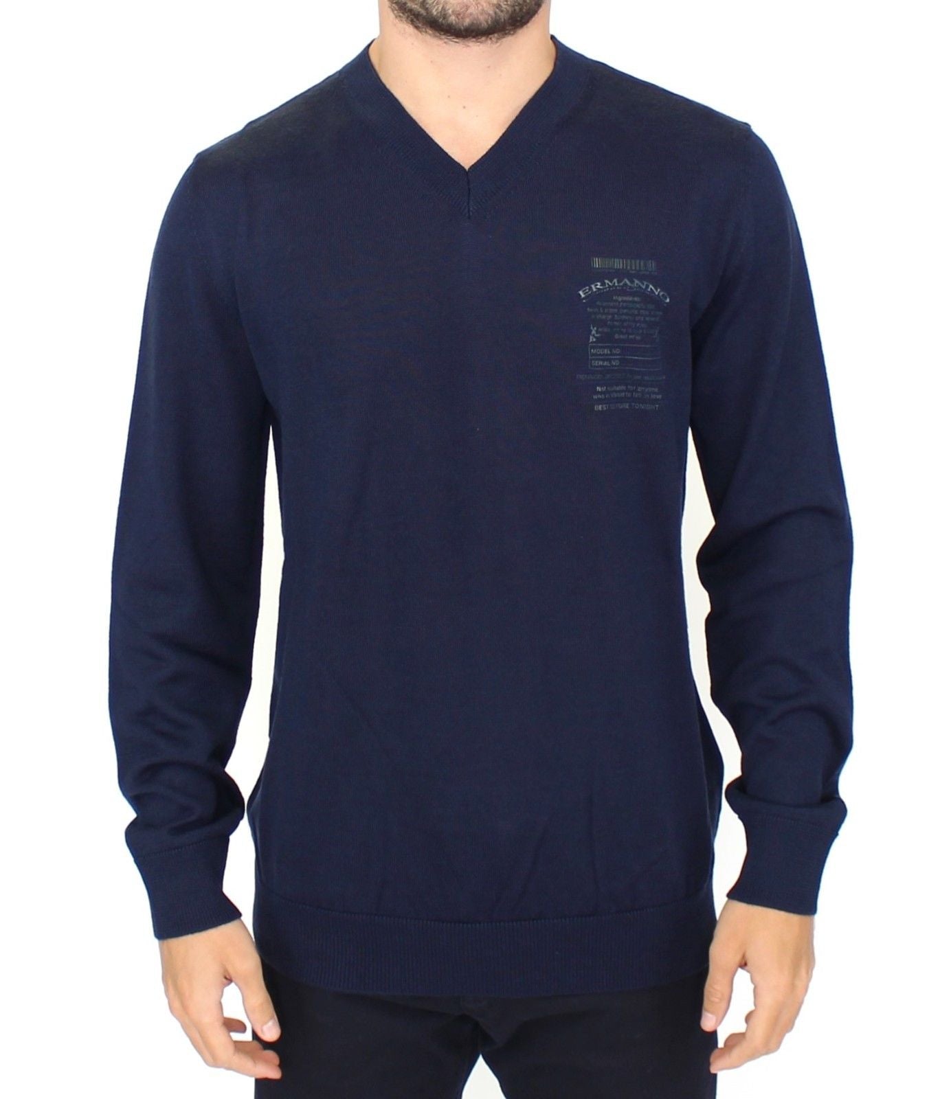 Blue Wool Blend V-neck Pullover Sweater Ermanno Scervino