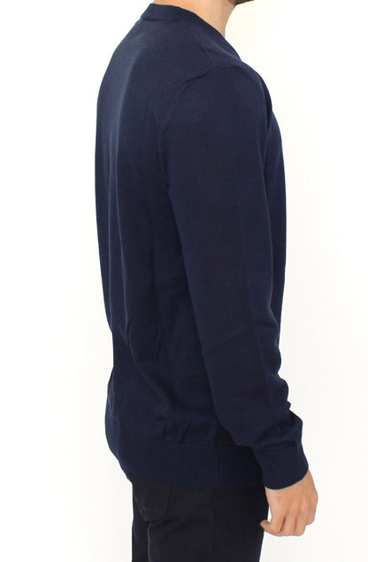 Blue Wool Blend V-neck Pullover Sweater Ermanno Scervino