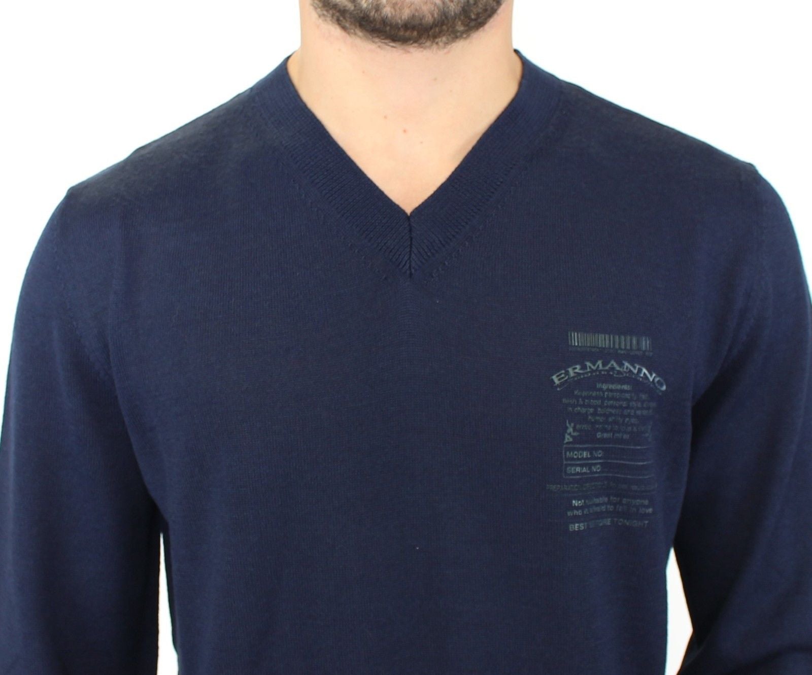 Blue Wool Blend V-neck Pullover Sweater Ermanno Scervino
