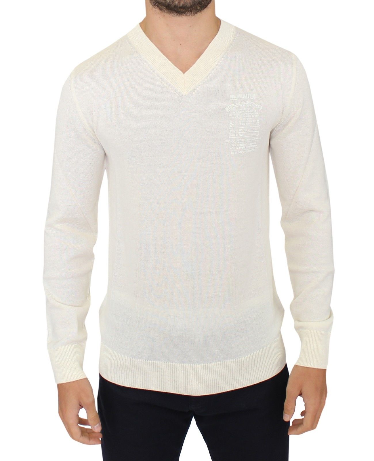 Off White Wool Blend V-neck Pullover Sweater Ermanno Scervino