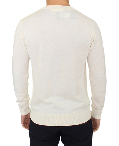 Off White Wool Blend V-neck Pullover Sweater Ermanno Scervino