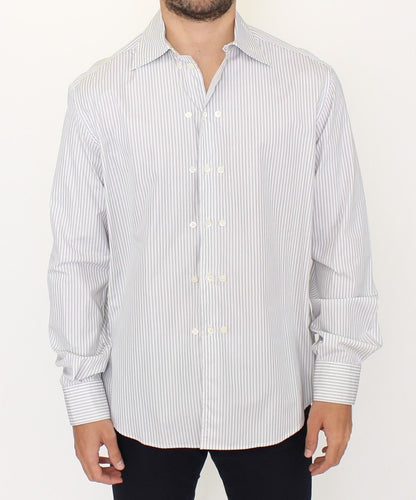 White Gray Striped Regular Fit Casual Shirt Ermanno Scervino