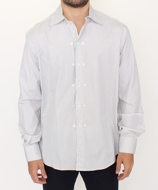 White Gray Striped Regular Fit Casual Shirt Ermanno Scervino