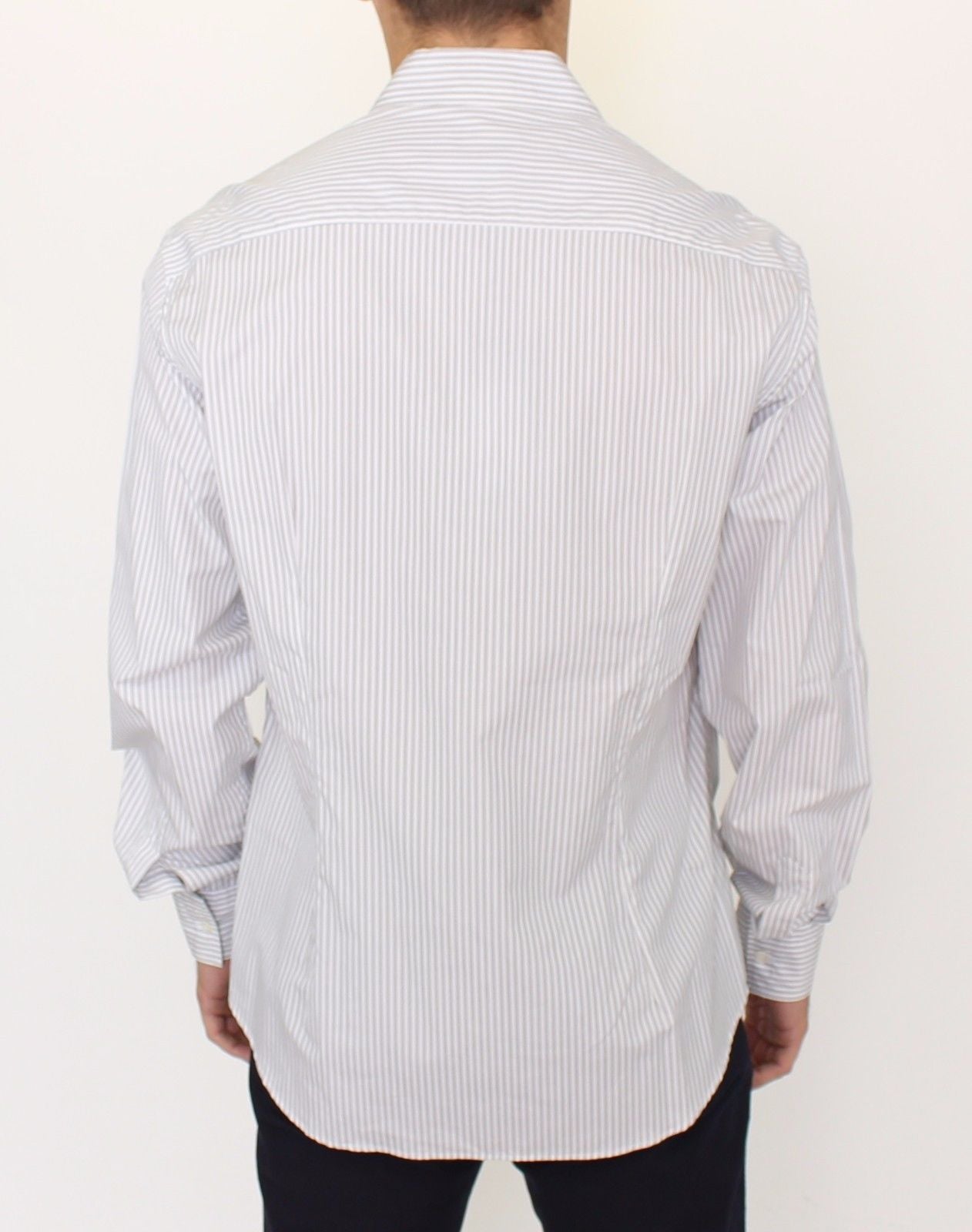 White Gray Striped Regular Fit Casual Shirt Ermanno Scervino