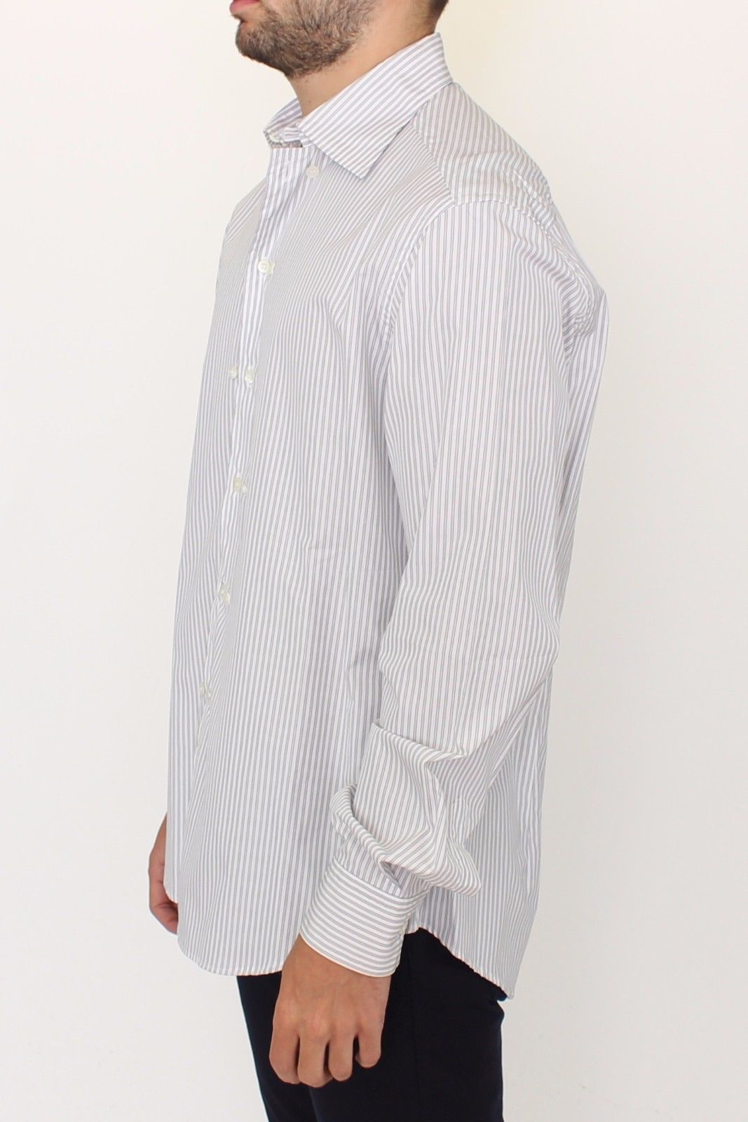 White Gray Striped Regular Fit Casual Shirt Ermanno Scervino