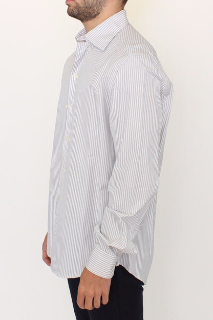 White Gray Striped Regular Fit Casual Shirt Ermanno Scervino