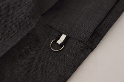 Gray Checked Cargo Trousers Stretch Pants