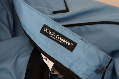 Blue Cotton Silk Trousers Chinos Pants