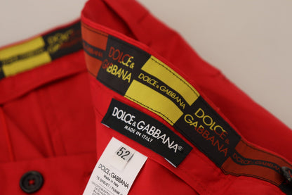 Red Cotton Slim Fit Trousers Chinos Pants
